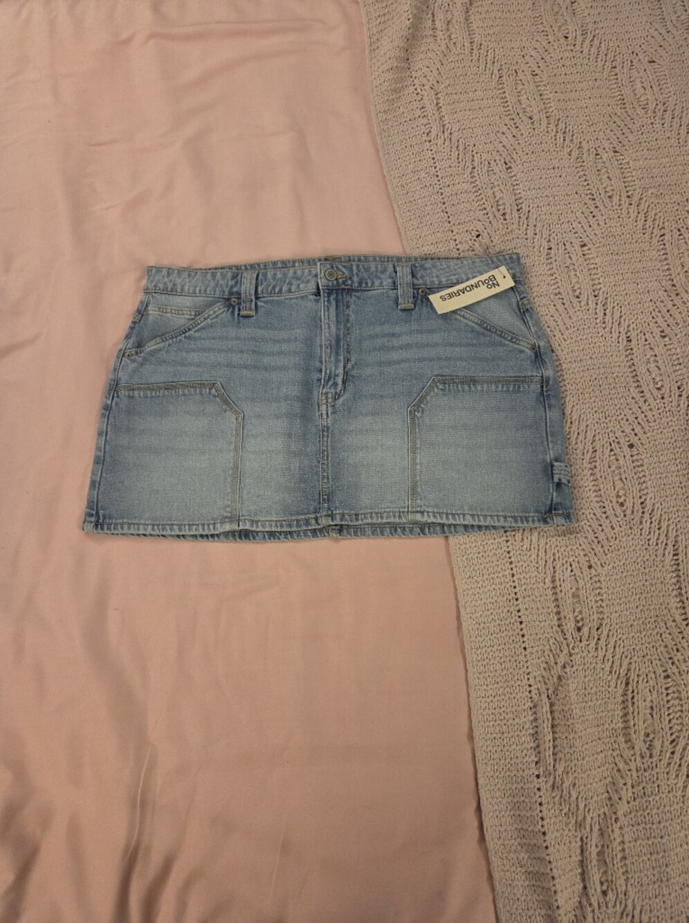 No Boundaries Light Blue Denim Mini Skirt with Front Pockets
